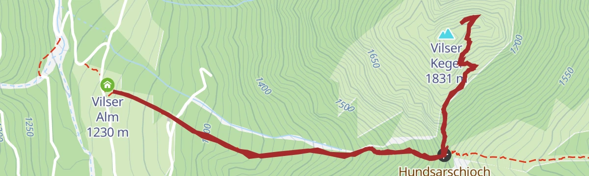 Route map: Gipfelwanderung Vilser Kegel ab Vilser Alm